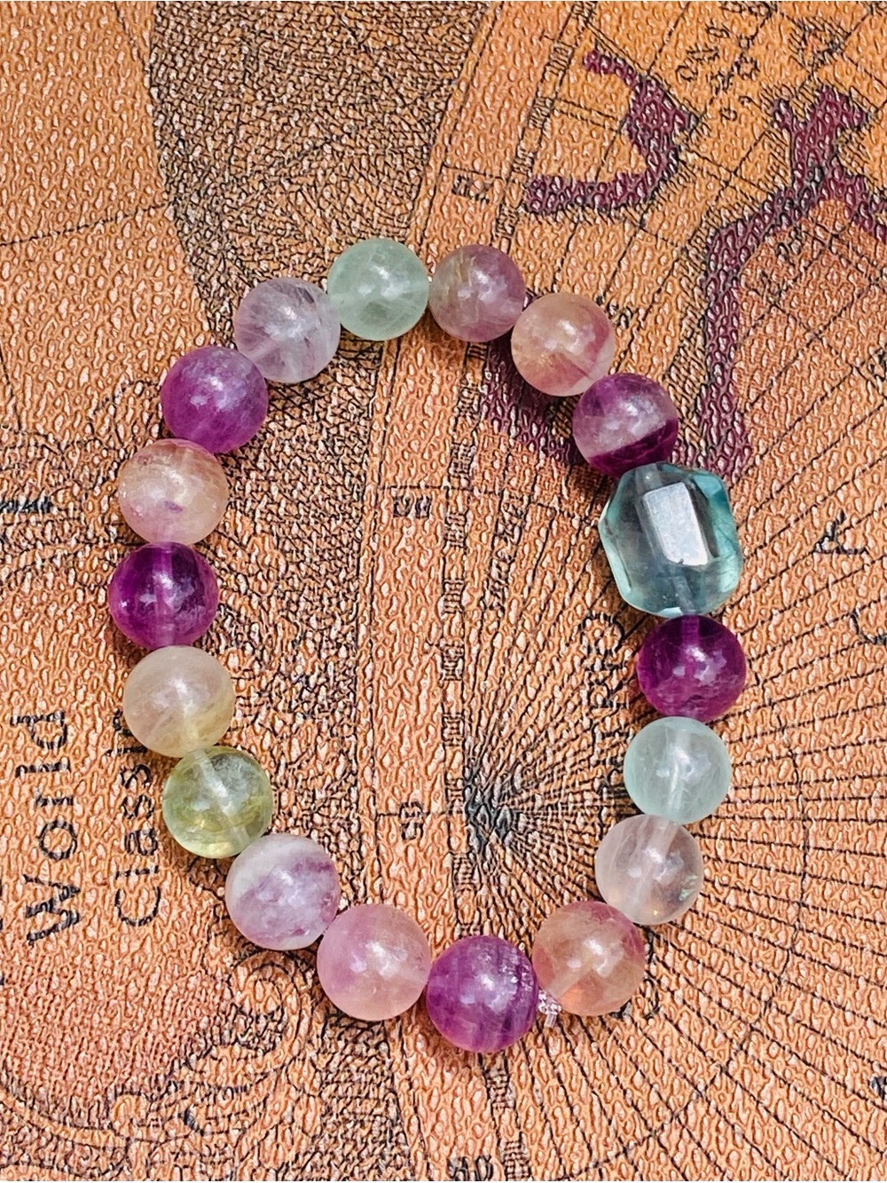 Rainbow Fluorite Bead Stretch Bracelet - Elegant Gemstone Jewelry
